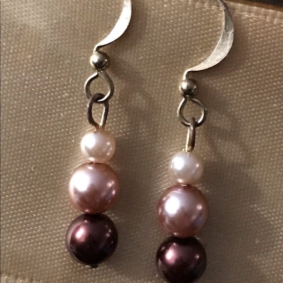 Cream/Tan/Bronze Pearl Bead Earrings - Picture 4 of 8